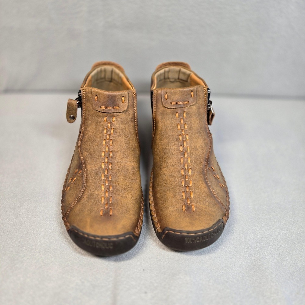 SP207 Brown Leather Ankle Boots with Side Zipper